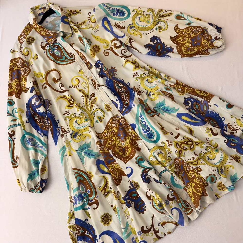 Wayward Fancies eShakti Paisley Button Down Shirt Dress Multi Color 2X-22W